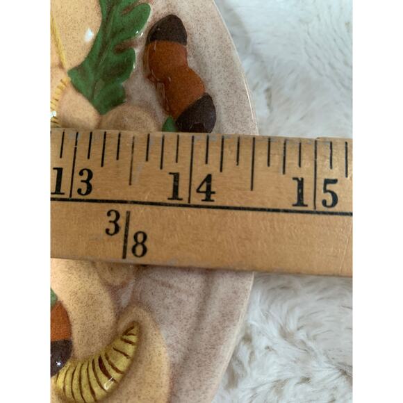 Vintage 1975 Ceramic Hand Painted Platter Mushrooms Acorns Leaves - Picture 5 of 9